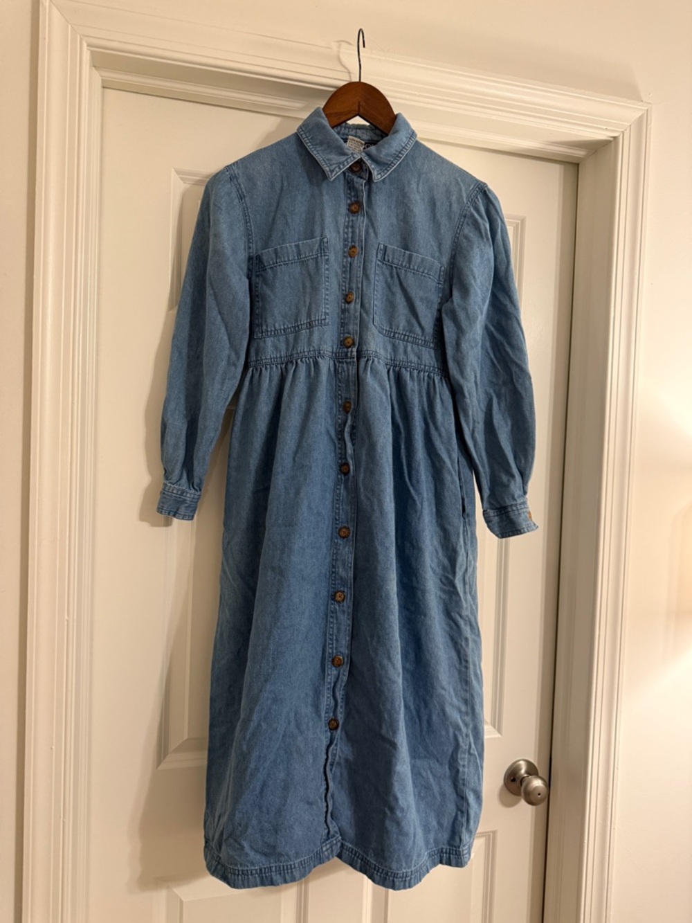 Vintage chorus Classic Light Blue Denim Button-Front Midi Dress nautical cotton